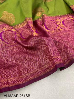 Stunning Sky Blue Colour Saree With Purple Border & Heavy Brocade Blouse