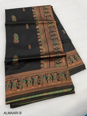 Surpassing Black Soft Banarasi Silk Saree With Twirling Blouse Piece