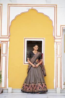 Tasar silk elegance meets printed charm and iconic sparkle—made to shine effortlessly  LNB1203BLK