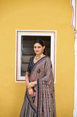 Tasar silk elegance meets printed charm and iconic sparkle—made to shine effortlessly  LNB1203BLK