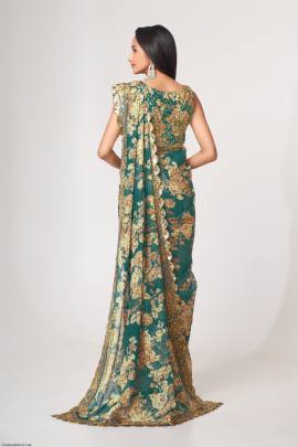 Teal Blue Organza Floral Sarees Vol 1 by Zeel Clothing