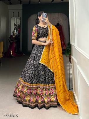 This beautifully Black printed  lehenga design going from a royal shade ensemble for function LNB1687PRL