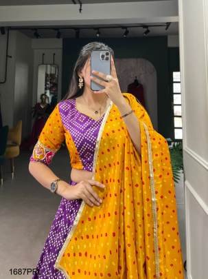This beautifully Purple printed  lehenga design going from a royal shade ensemble for function LNB1687PRL