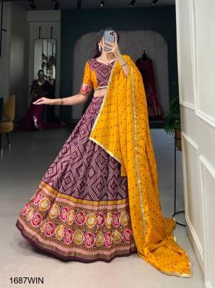 This beautifully Wine printed  lehenga design going from a royal shade ensemble for function LNB1687WIN