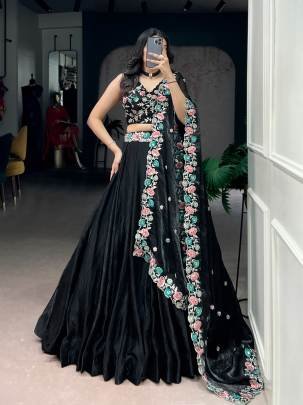 This black lehenga choli stands out with its soft Fendi fabric and exquisite embroidery work  LNB1467BLK