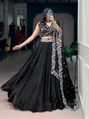 This black lehenga choli stands out with its soft Fendi fabric and exquisite embroidery work  LNB1467BLK