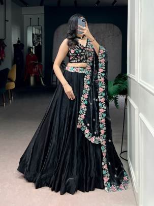 This black lehenga choli stands out with its soft Fendi fabric and exquisite embroidery work  LNB1467BLK