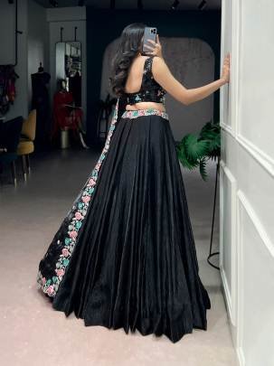 This black lehenga choli stands out with its soft Fendi fabric and exquisite embroidery work  LNB1467BLK