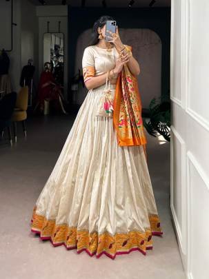 This Silk Paithani lehenga choli is where traditional zari weaving meets graceful lace borders crafted for moments that deserve royalty LNB2031YLW