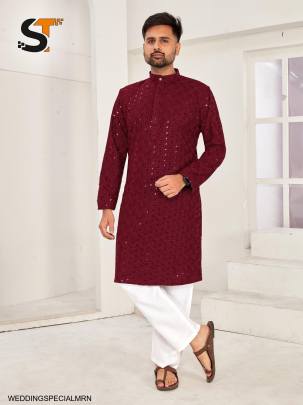 Traditional Chikan Work Kurta for all Beautiful Occasions in Maroon