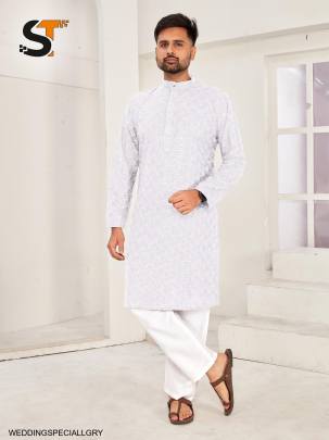 Traditional Chikan Work Kurta for all Beautiful Occasions in Light Grey