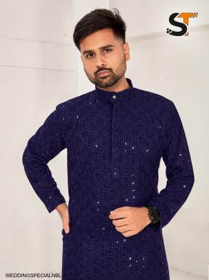 Traditional Chikan Work Kurta for all Beautiful Occasions in Navy Blue