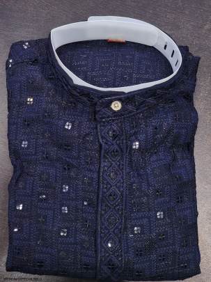 Traditional Chikan Work Kurta for all Beautiful Occasions in Navy Blue