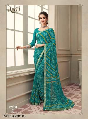 Tree Green Bandhani Chiffon Saree Catalog By Ruchi