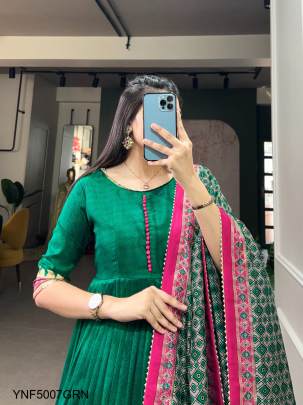 Tussar Silk Designer Gown in Green