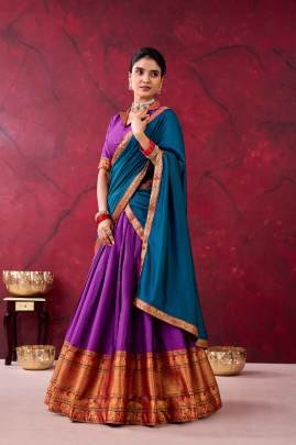 Twirl your fashion fervour with this celebrational and vibrant lehenga in promising color reflects interesting amalgamation of traditional heritage.