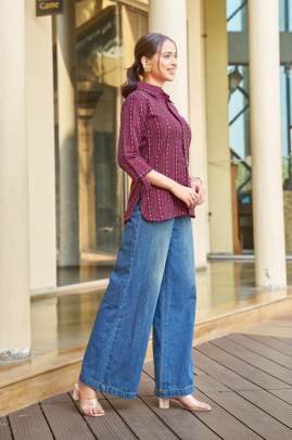 Urban Long Shirt  Wine Trendy Printed Shirt For Daily Wear Comfort   Casual Look