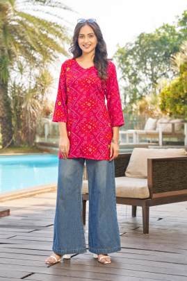 Urban Short Kurti Pink Trendy Printed for Daily Wear Comfort & Smart Look