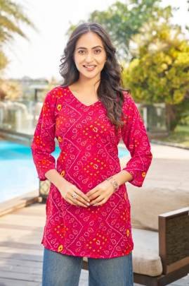 Urban Short Kurti Pink Trendy Printed for Daily Wear Comfort & Smart Look
