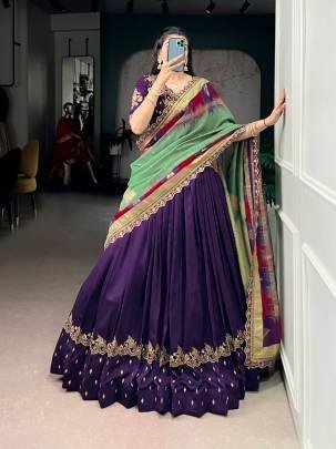 When detailed thread embroidery meets soft shimmer on Vichitra silk  a perfect lehenga choli for weddings   festivals  LNB1202PRL