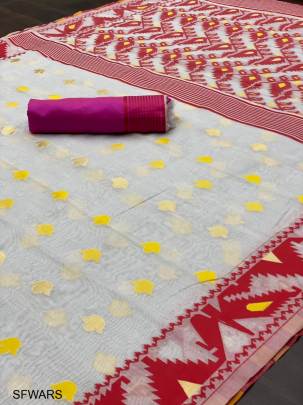White And Red Special Soft Lilan Slab Attractie Charmfull Saree