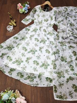 White Featuring Solid Butti Fox Georgette Maxi Dress