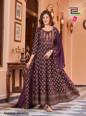 Wine Anarkali Stitched with Matching Dupatta Anarkali Nx