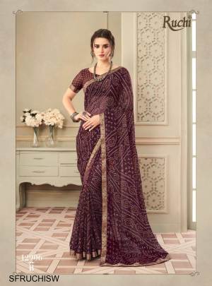 Wine Bandhani Chiffon Saree Catalog By Ruchi