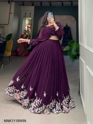 Wine  Flaunt Your Flair with Georgette  Lehenga choli Set, Embroidered to Perfection, a Captivating Confluence of Tradition and Trend! NNK1118WIN