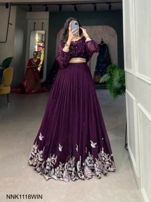 Wine  Flaunt Your Flair with Georgette  Lehenga choli Set, Embroidered to Perfection, a Captivating Confluence of Tradition and Trend! NNK1118WIN