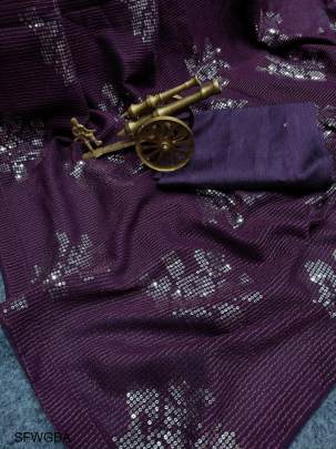 Wine Georgette Beautiful All Over Crochet Work And Sequence Work