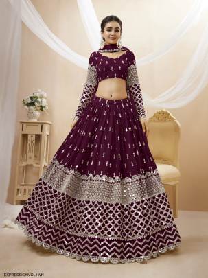 Wine Georgette Sequence Zari Embroidered Work Lehenga Expression Vol 1 by Zeel Clothing 
