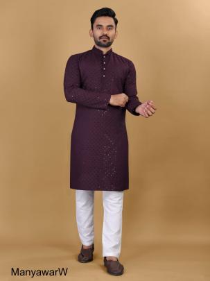 Wine Kurta Payjama For Traditional Functions Manyawar Catalog