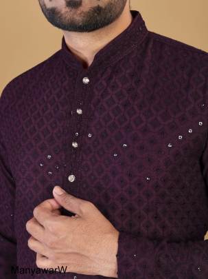 Wine Kurta Payjama For Traditional Functions Manyawar Catalog