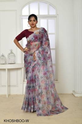 Wine Lehriya Printed Organja Khushboo Saree Catalog