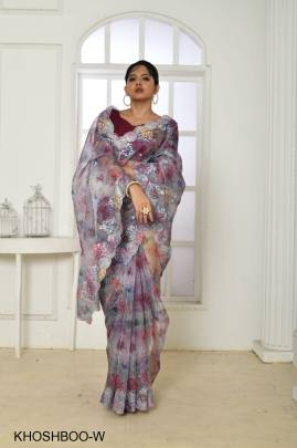 Wine Lehriya Printed Organja Khushboo Saree Catalog