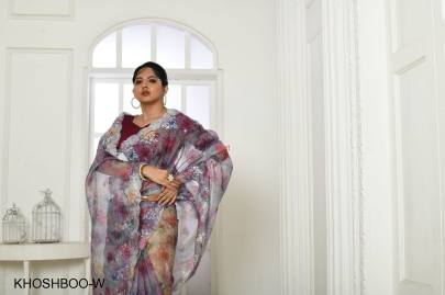 Wine Lehriya Printed Organja Khushboo Saree Catalog