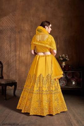 Yellow Art Silk Lehenga Choli From Cultural by Zee Clothing