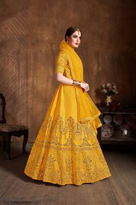 Yellow Art Silk Lehenga Choli From Cultural by Zee Clothing