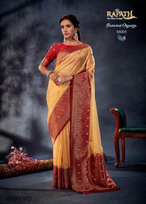 Yellow Banarasi Organza Silk With Contrast Blouse and Pallu