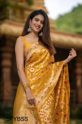 Yellow Banarasi Soft Silk Saree