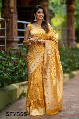 Yellow Banarasi Soft Silk Saree