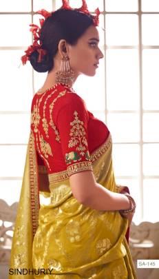 Yellow Color Kimora Sindhuri Meenakari Saree Catalog In Pure Dola Silk