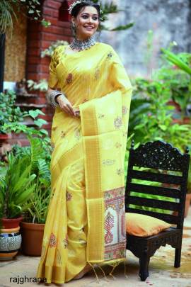 Yellow Color Tussar Silk Saree With Uunique Slub Weaving Pattern Catalog