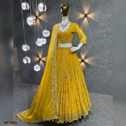 Yellow  Colour Embroidered Attractive Party Wear Silk Lehenga choli NF1065