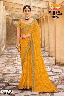 Yellow Embroidery Border Saree Catalogue Vihana Of Brand STAVAN