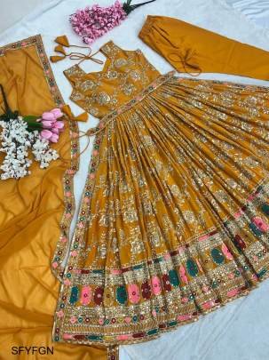 Yellow Faux Georgette New Naira Cut Gown