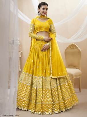 Yellow Georgette Sequence Zari Embroidered Work Lehenga Expression Vol 1 by Zeel Clothing 