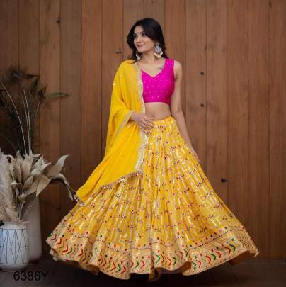  Yellow Haldi Lehngha Choli 6386 