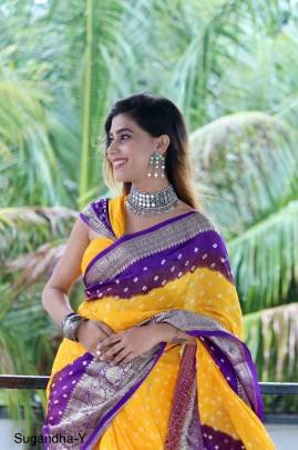 Yellow  Kanjivaram Bandhani Saree Sugandha